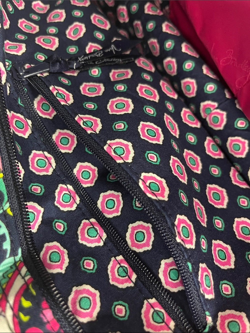 Vera Bradley Navy Multi-Color "Petal Paisley" retired large 3 section purse - Picture 8 of 17